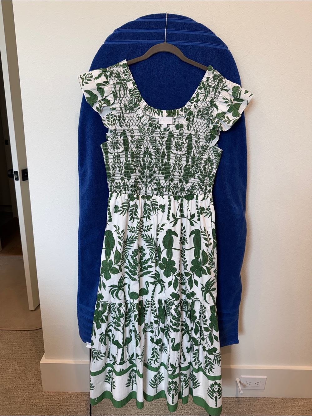 Sugarlips White Midi Dress with Green Leaf Print